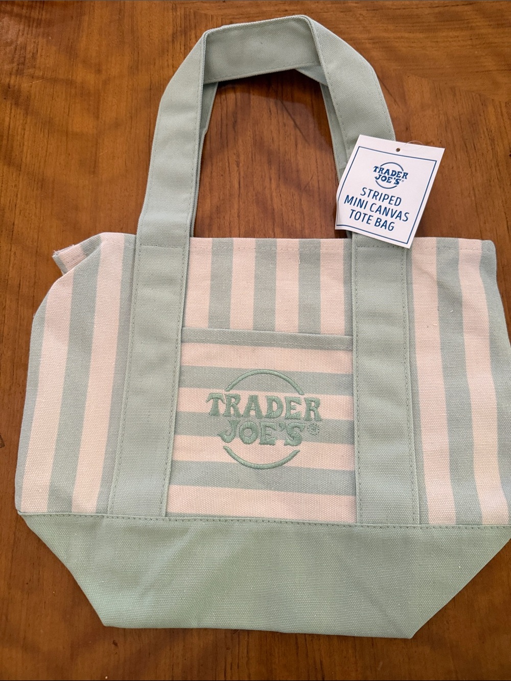 Trader Joe's Mint Green Striped Canvas Tote